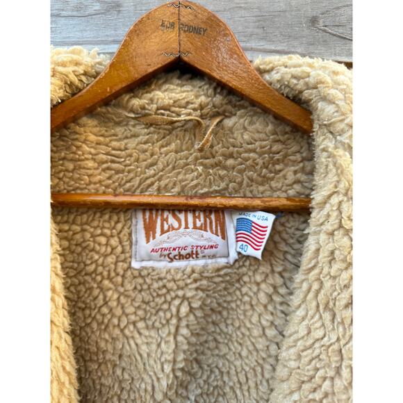 Schott western suede shearling coat jacket made in USA caramel brown vintage - Picture 3 of 12